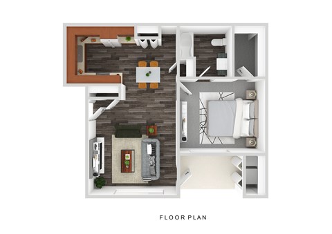 Floor plan for 1 bed, 1 bath, 744 sqft